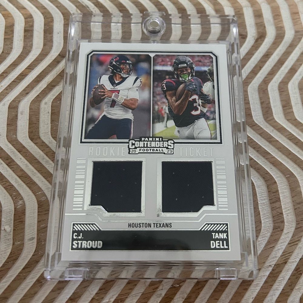 Panini Contenders Rookie Combo CJ Stroud & Tank Dell Dual Game Worn Patches Card